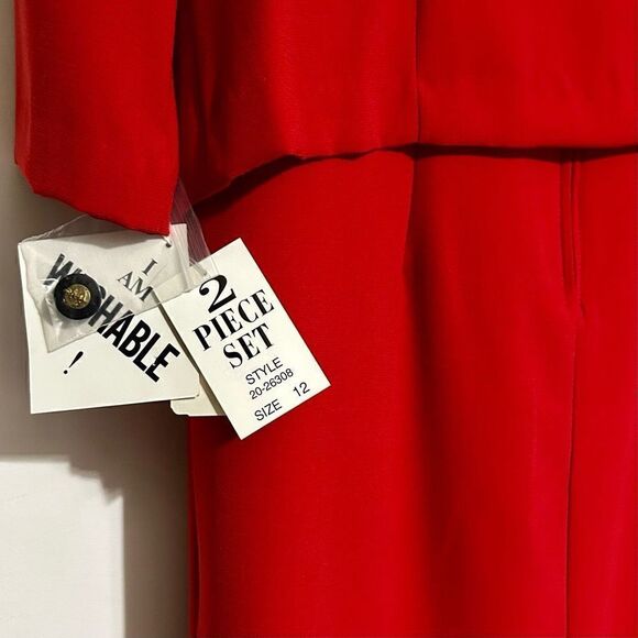 Vintage Sag Harbor Suit 2 Piece Red Matching Jacket & Midi Dress Size 12 New Tag - Picture 7 of 13